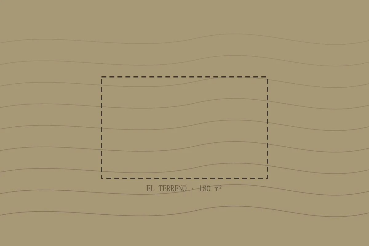 El terreno con sus curvas de nivel y el área construible marcada