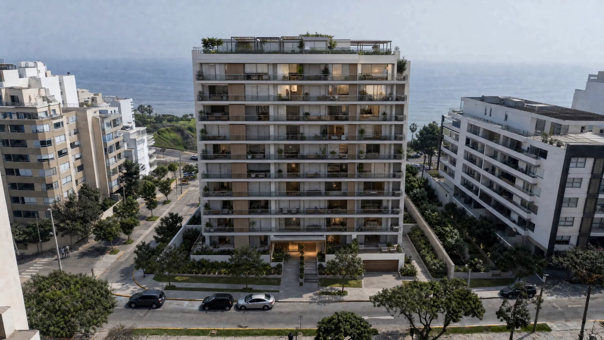 Edificio de diez pisos terminado en el Malecón Cisneros de Miraflores, frente al acantilado de la Costa Verde