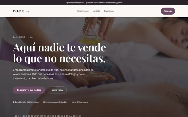 Ejemplo de web de Piel & Ritual