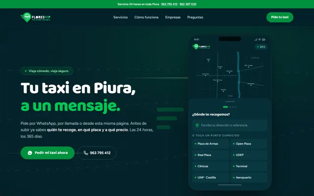 Ejemplo de web de Taxi Flores VIP