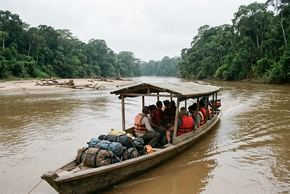 Tres horas de bote río arriba hasta el albergue — Tambopata: la collpa de guacamayos