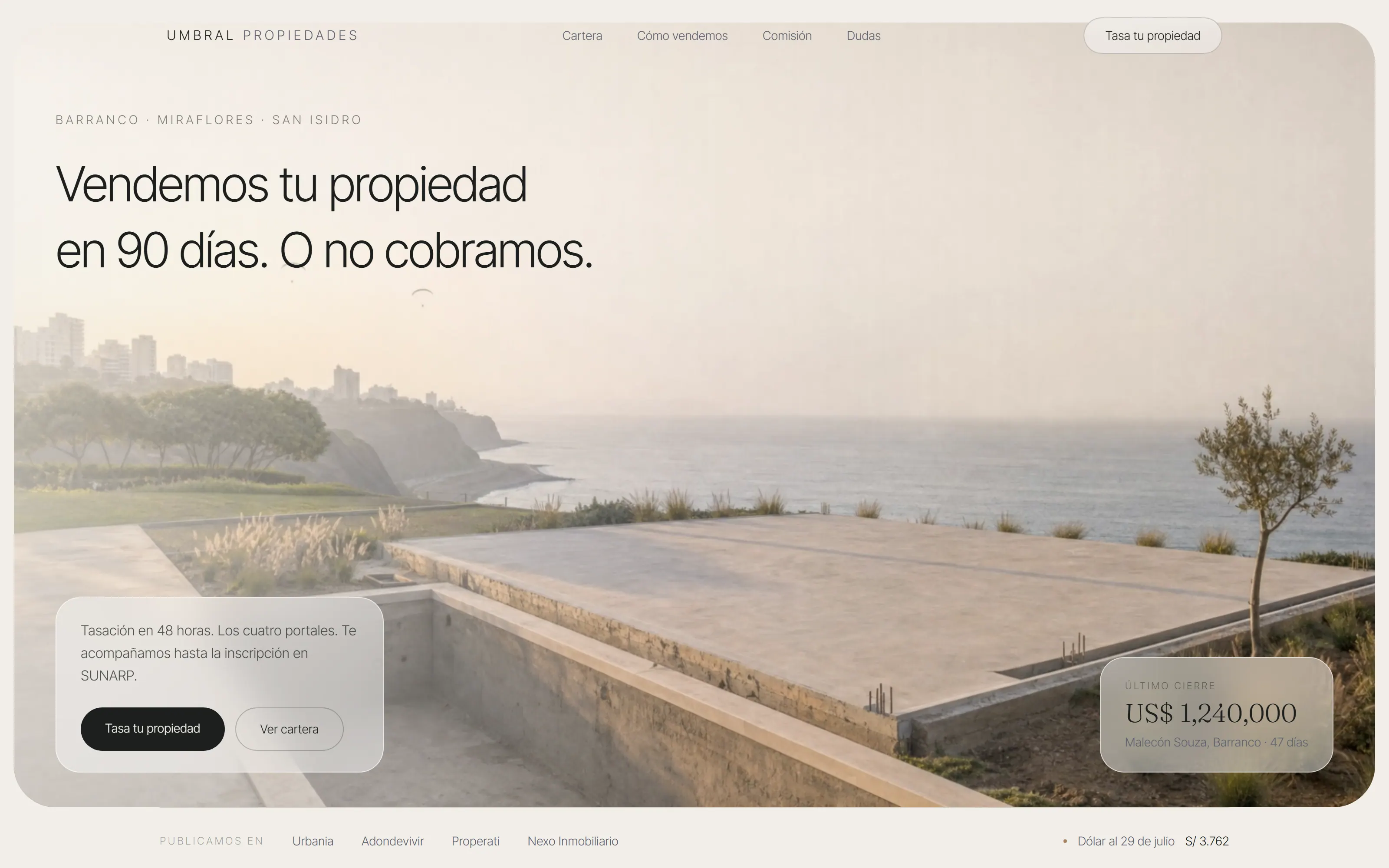 La web terminada de UMBRAL, Inmobiliaria
