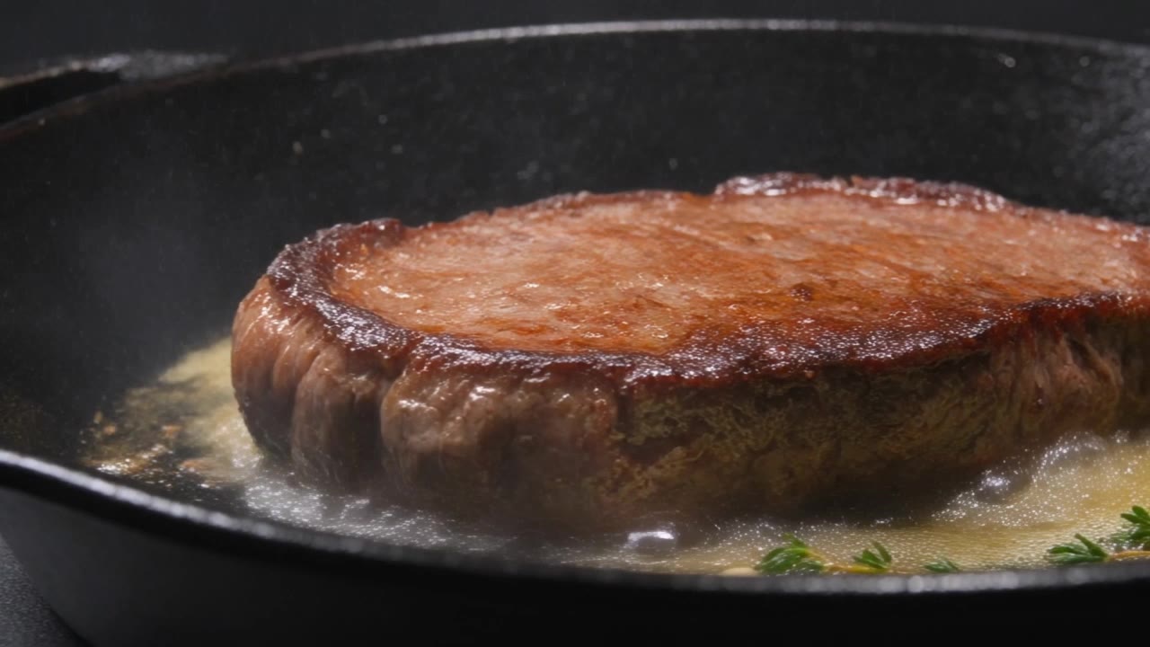 Carne sellándose sobre la parrilla a la leña